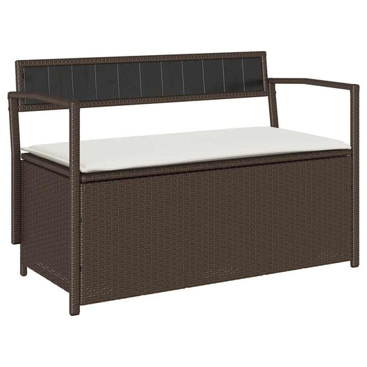vidaXL Παγκάκι Αποθήκευσης Κήπου με Μαξιλάρι Καφέ από Συνθετικό Ρατάν