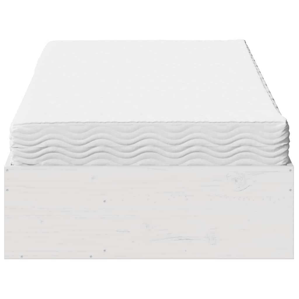 vidaXL Καναπές Κρεβάτι με Στρώμα Λευκό 90x200 εκ. Μασίφ Ξύλο Πεύκου