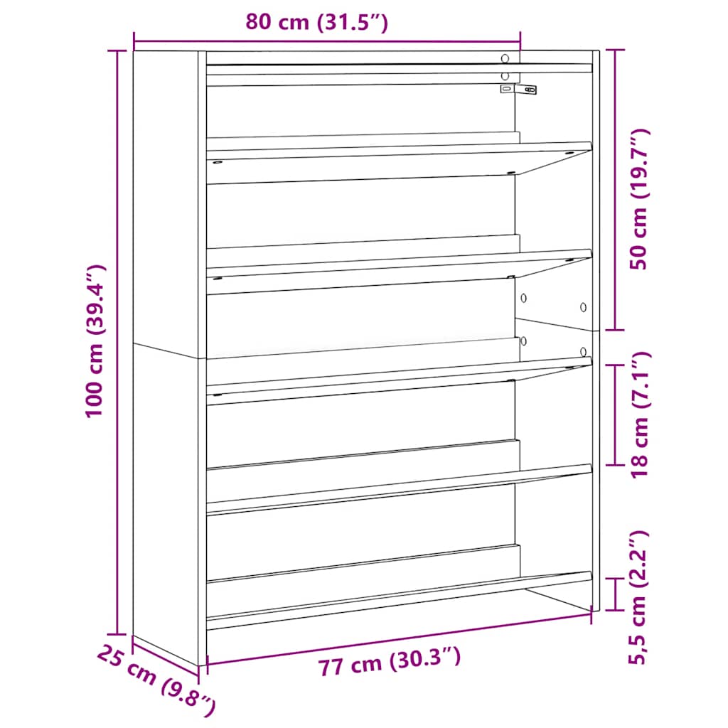 Ράφι παπουτσιών vidaXL Artisan Oak 80x25x100 cm Κατασκευασμένο ξύλο