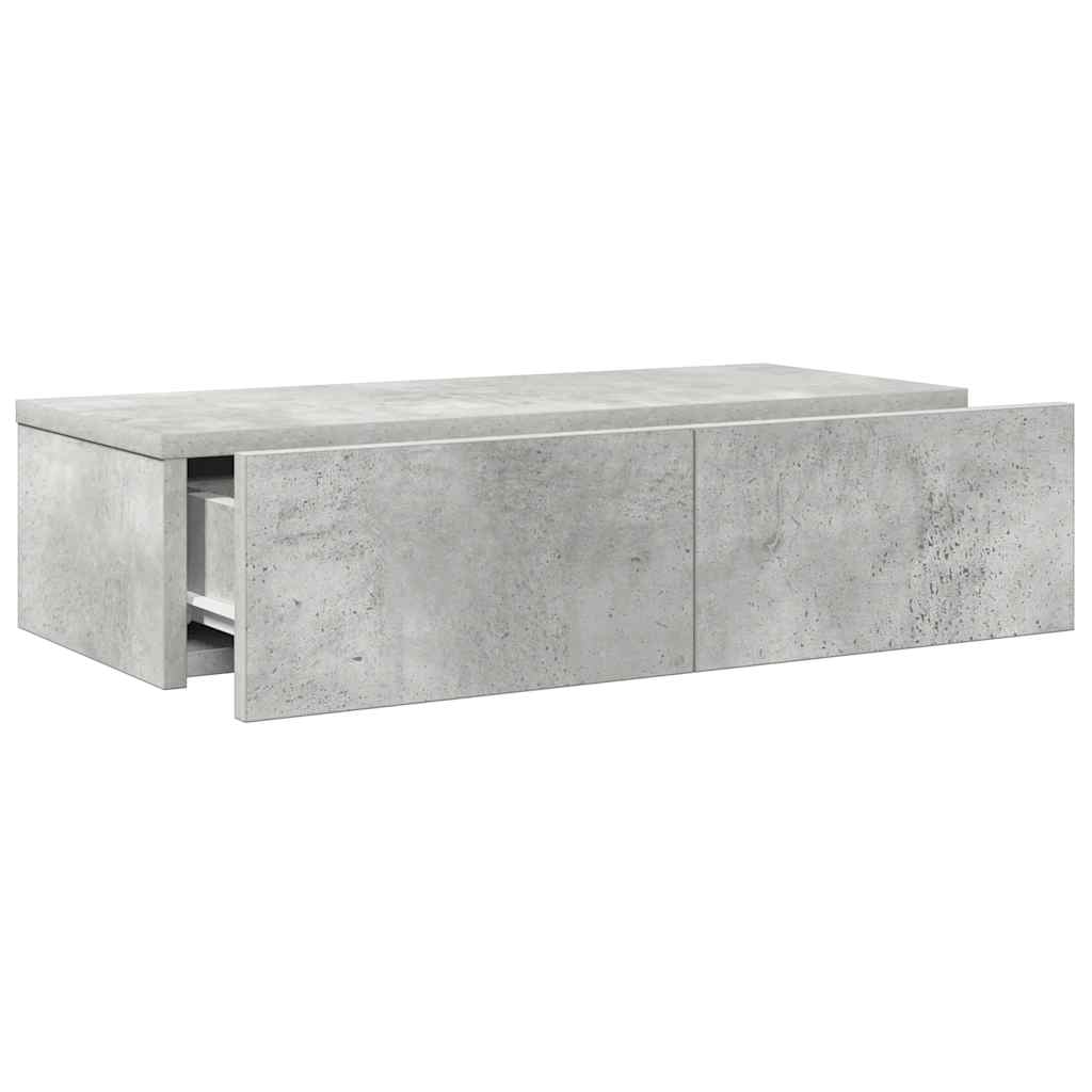 vidaXL Ράφι τοίχου με συρτάρια Γκρι μπετόν 60x26,5x15 cm Ξύλο μηχανής