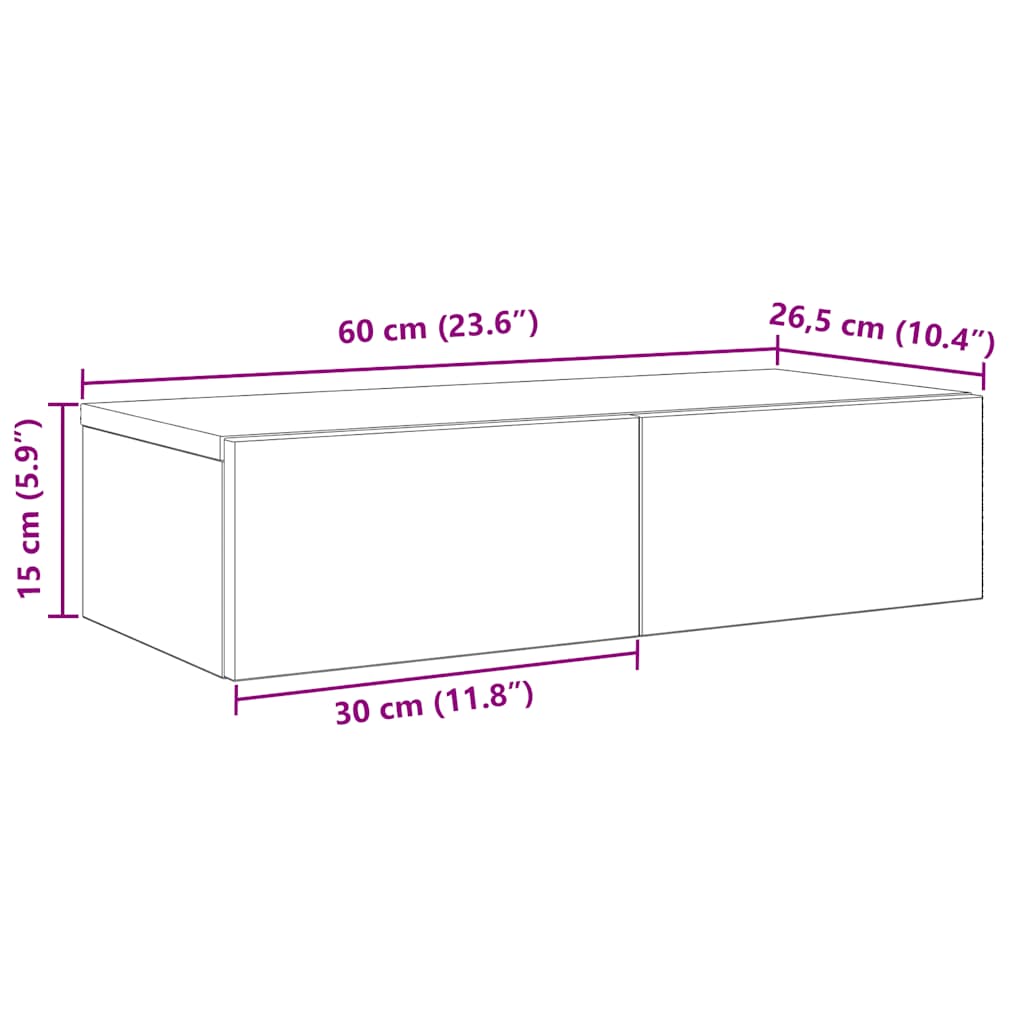 vidaXL Ράφι τοίχου με συρτάρια Γκρι μπετόν 60x26,5x15 cm Ξύλο μηχανής