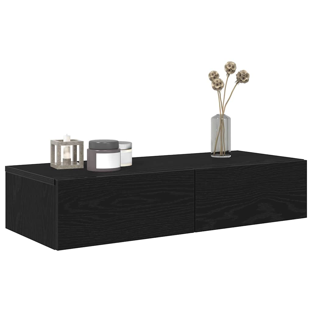 vidaXL Ράφι τοίχου με συρτάρια Μαύρο 80x33x17 cm Κατασκευασμένο ξύλο