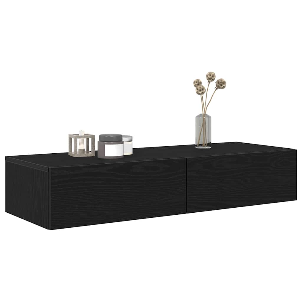 vidaXL Ράφι τοίχου με συρτάρια Μαύρο 100x36x19 cm Κατασκευασμένο ξύλο