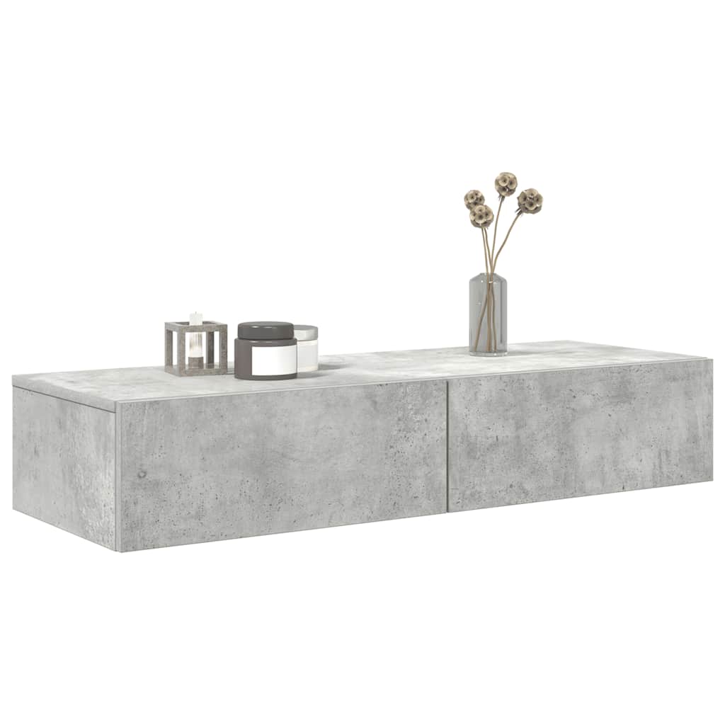 vidaXL Ράφι τοίχου με συρτάρια Γκρι μπετόν 100x36x19 cm Ξύλο μηχανής