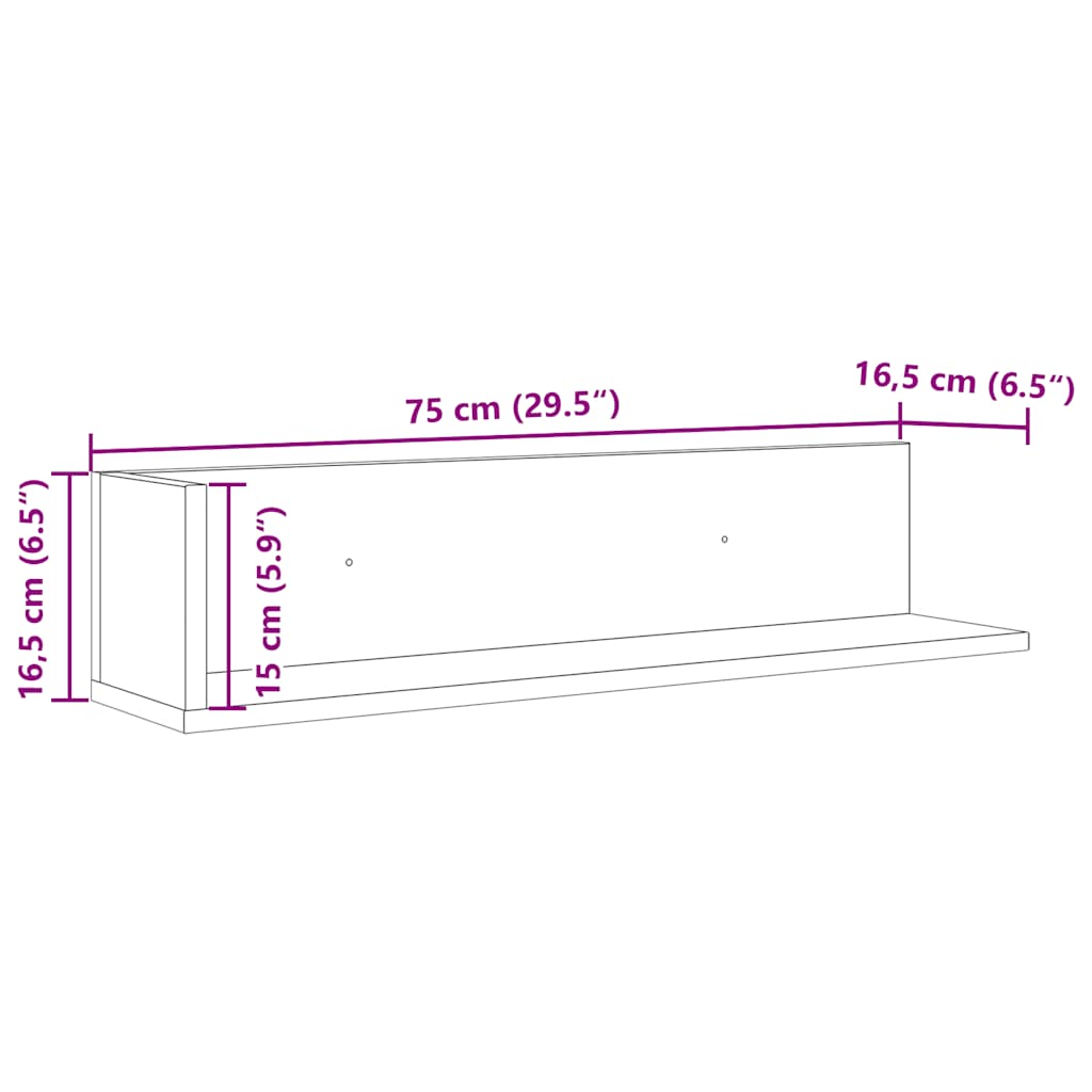 vidaXL Ραφιέρες Τοίχου 2 τεμ. Μαύρες 75x16,5x16,5 εκ από Μοριοσανίδα