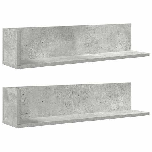 vidaXL Ράφια τοίχου 2 τεμάχια Μπετόν Γκρι 75x16,5x16,5 cm Ξύλο μηχανής