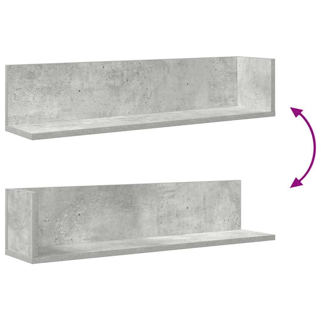 vidaXL Ράφια τοίχου 2 τεμάχια Μπετόν Γκρι 75x16,5x16,5 cm Ξύλο μηχανής
