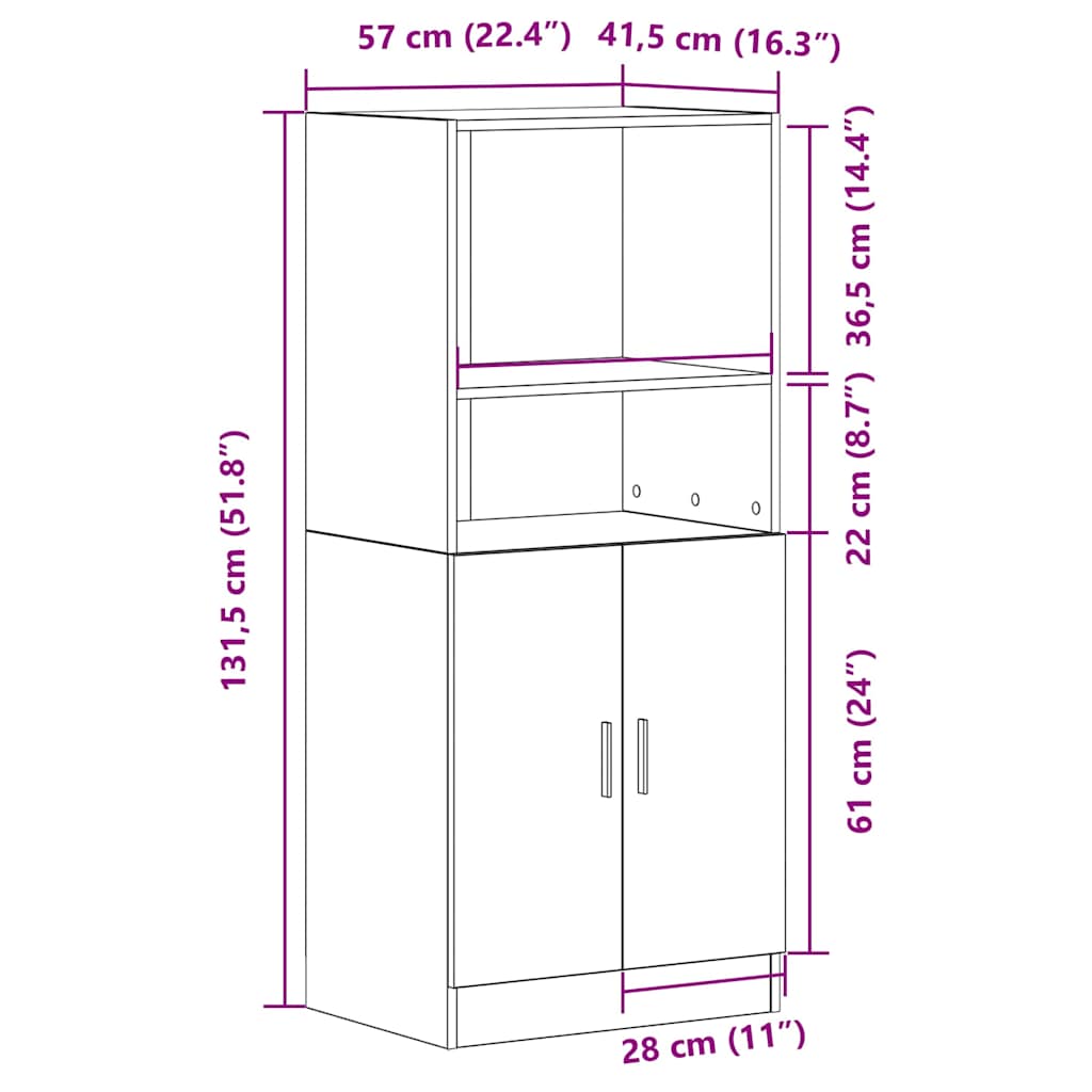 vidaXL Ντουλάπι Κουζίνας Γκρι sonoma 57x41,5x131,5 εκ. Επεξεργ. Ξύλο