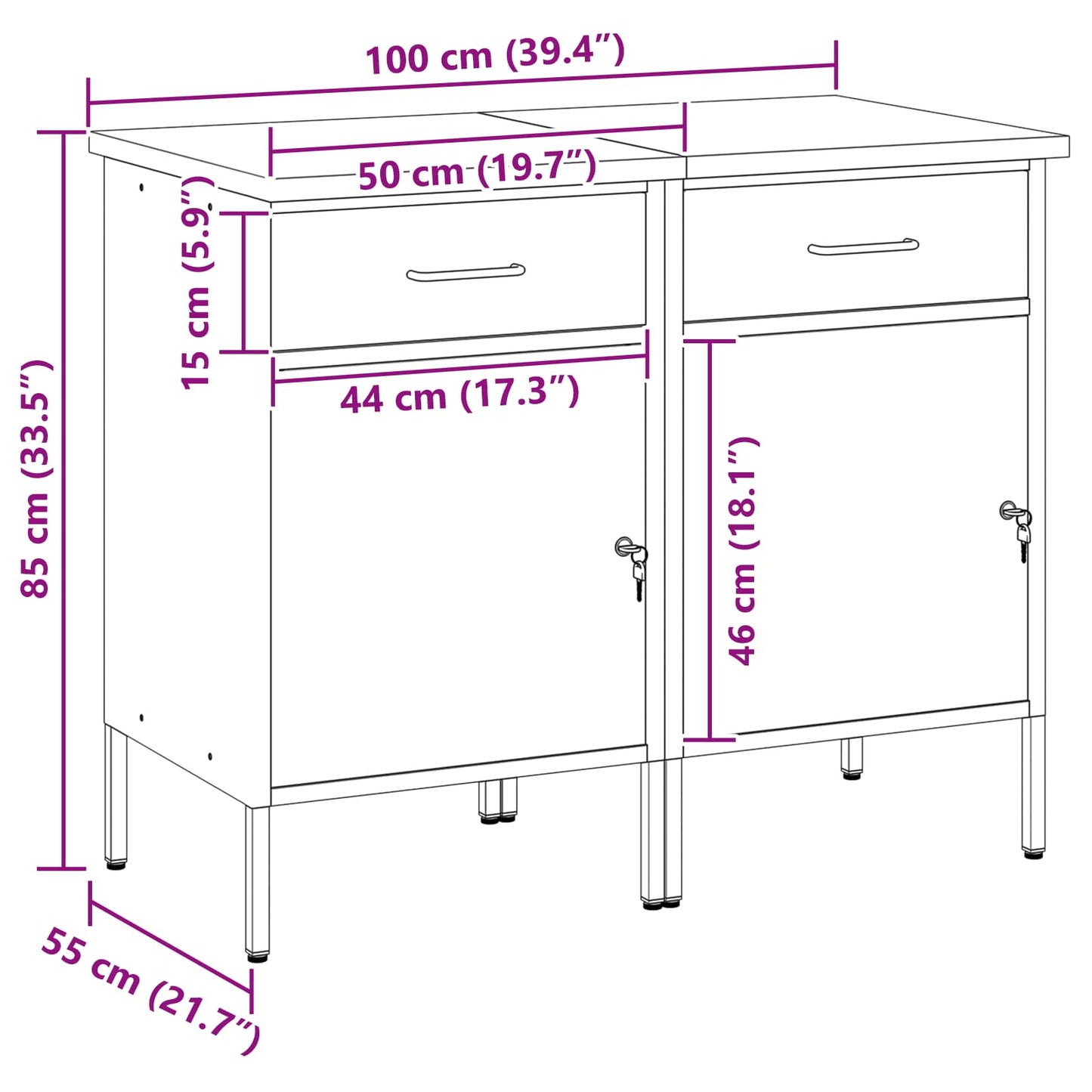 vidaXL Ντουλάπα Εργασίας 2 τμχ. Μαύρο και Γκρι 100 x 55 x 85 εκ.