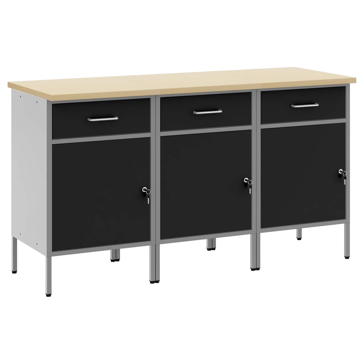 vidaXL Ντουλάπα Εργασίας 3 pcs Μαύρο και Γκρι 150 x 55 x 85 εκ