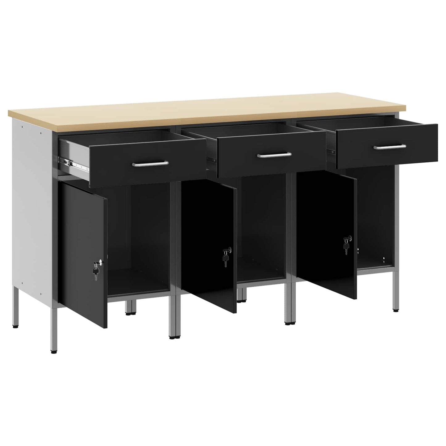 vidaXL Ντουλάπα Εργασίας 3 pcs Μαύρο και Γκρι 150 x 55 x 85 εκ
