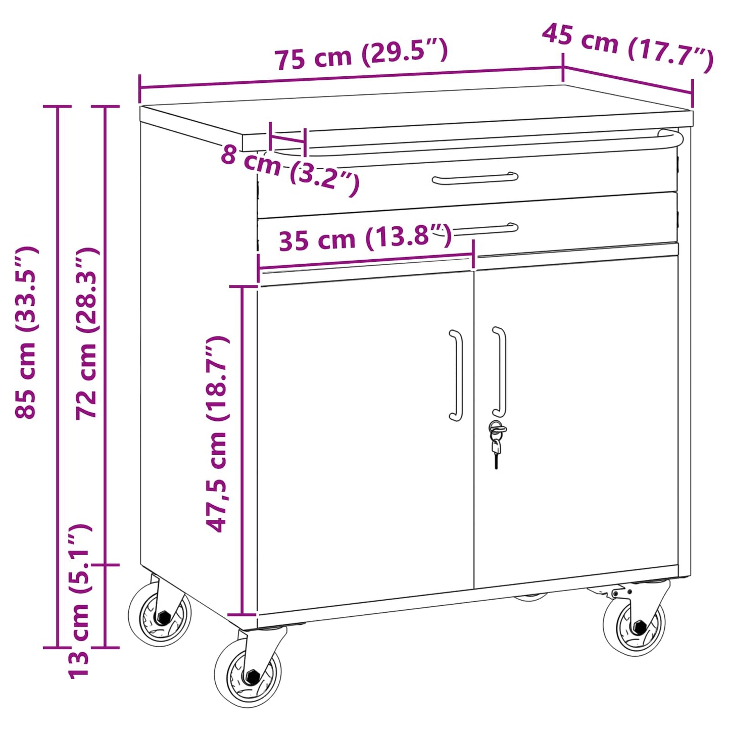 vidaXL Ντουλάπα Εργασίας 3 pcs Μαύρο και Γκρι 150 x 55 x 85 εκ