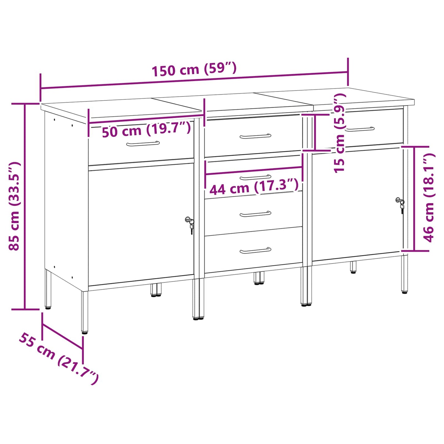 vidaXL Ντουλάπα Εργασίας 3 τμχ. Κόκκινο και Γκρι 150 x 55 x 85 εκ