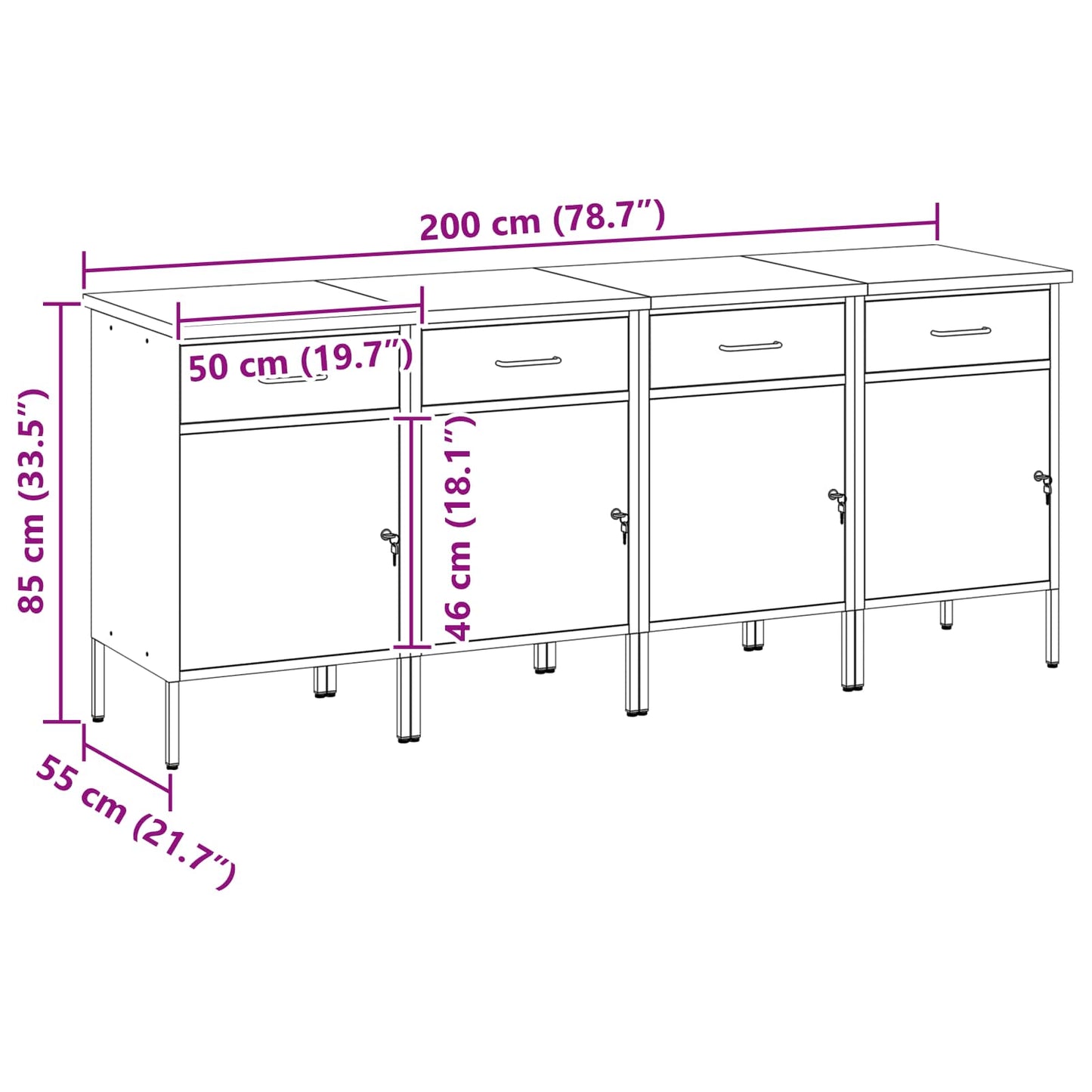 vidaXL Ντουλάπα Εργασίας 4 τμχ. Μαύρο και Γκρι 200 x 55 x 85 εκ