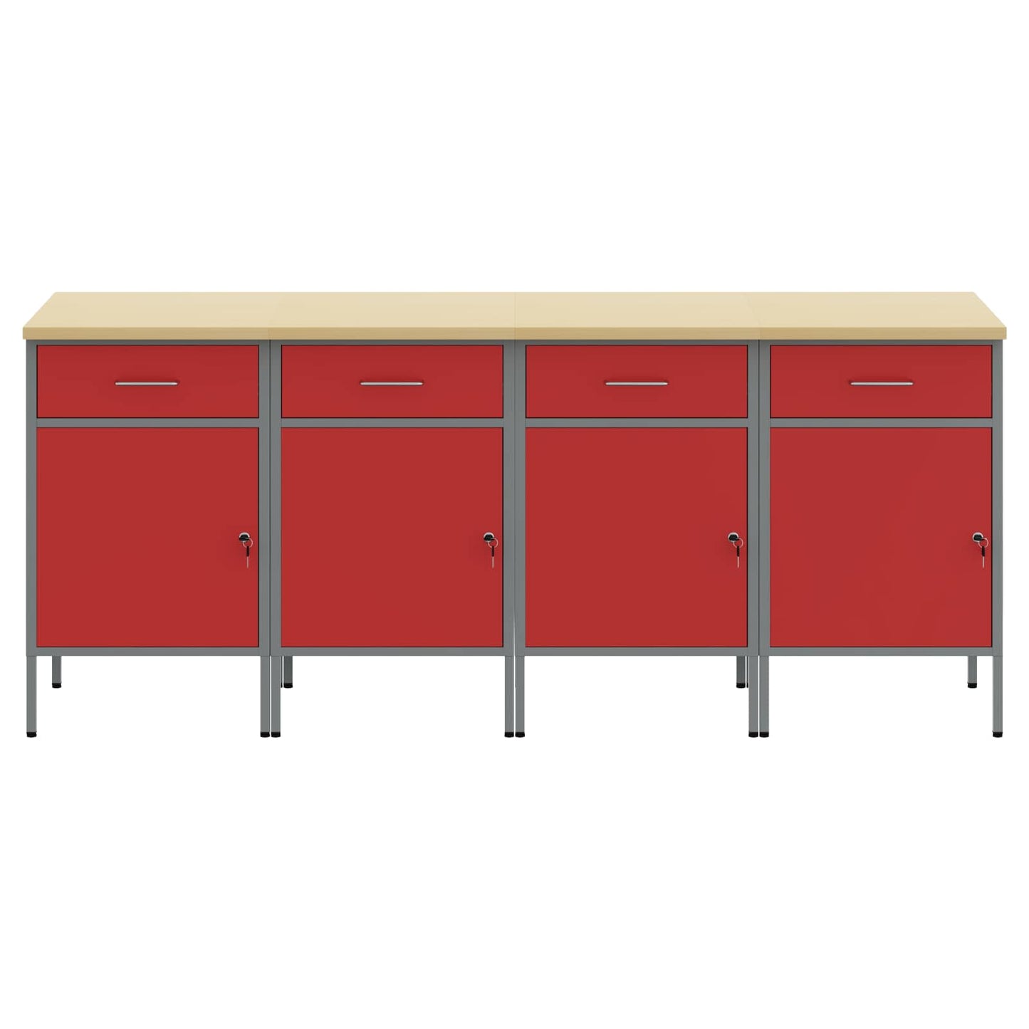vidaXL Ντουλάπα Εργασίας 4 pcs Κόκκινο και Γκρι 200 x 55 x 85 εκ