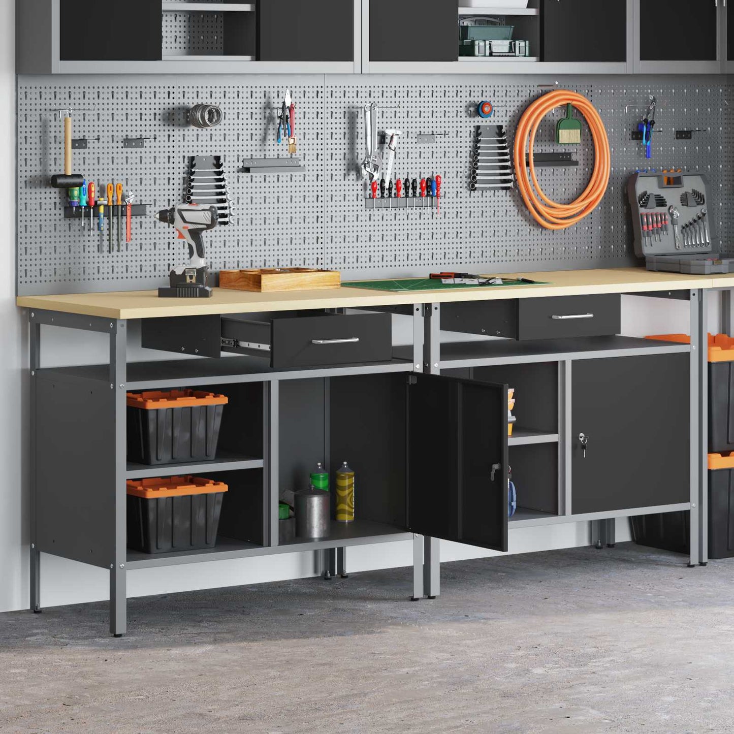 vidaXL Σετ πάγκου εργασίας 2 pcs Μαύρο και Γκρι 200 x 55 x 85 εκ