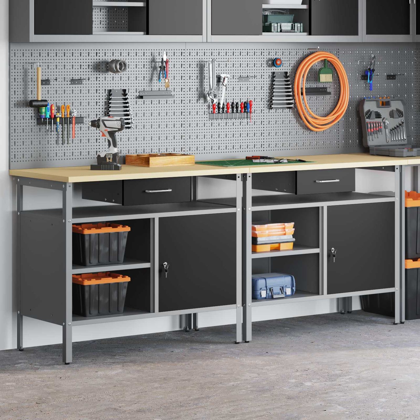 vidaXL Σετ πάγκου εργασίας 2 pcs Μαύρο και Γκρι 200 x 55 x 85 εκ