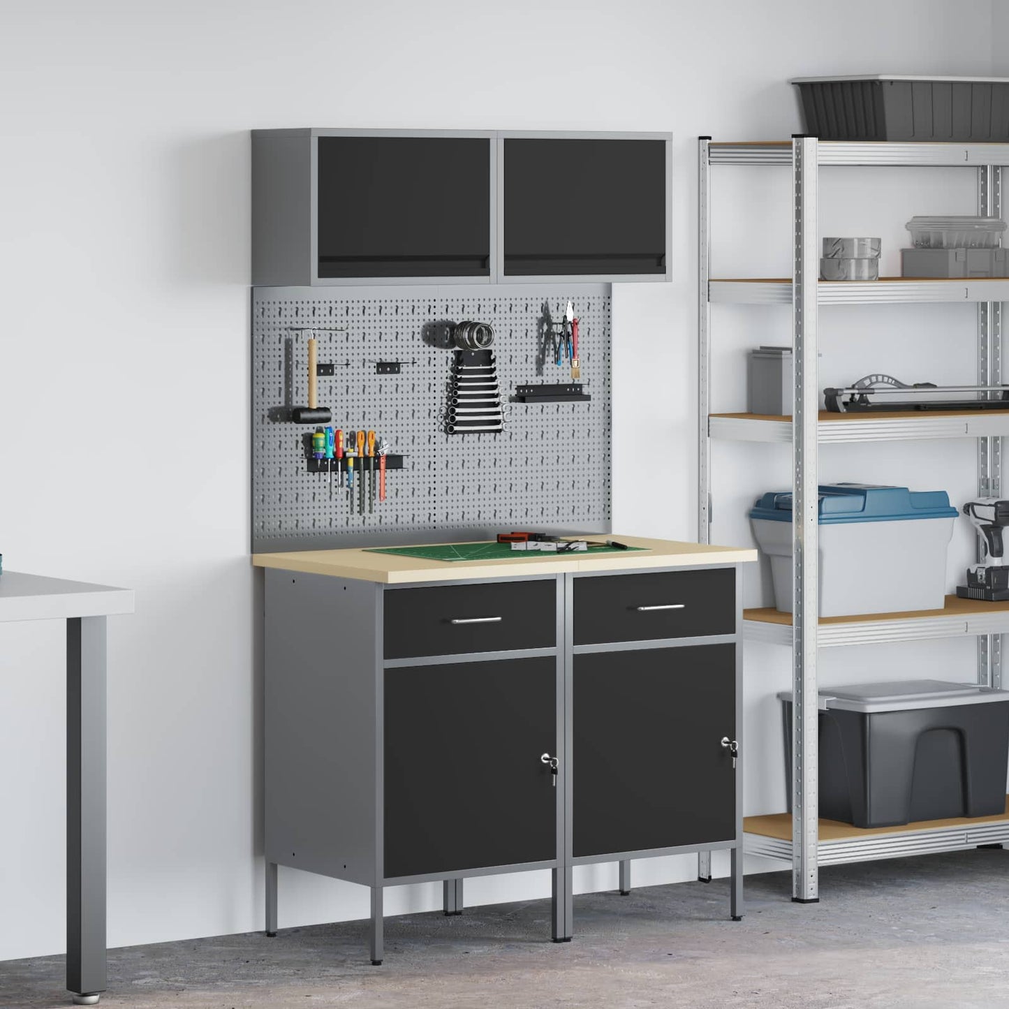 vidaXL Σετ Ντουλάπας Εργασίας με συρτάρι με ράφι 8 τμχ. Γκρι