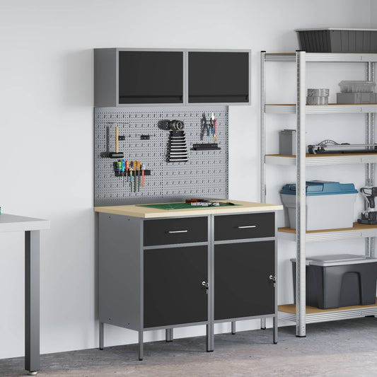 vidaXL Σετ Ντουλάπας Εργασίας με συρτάρι με ράφι 8 τμχ. Γκρι