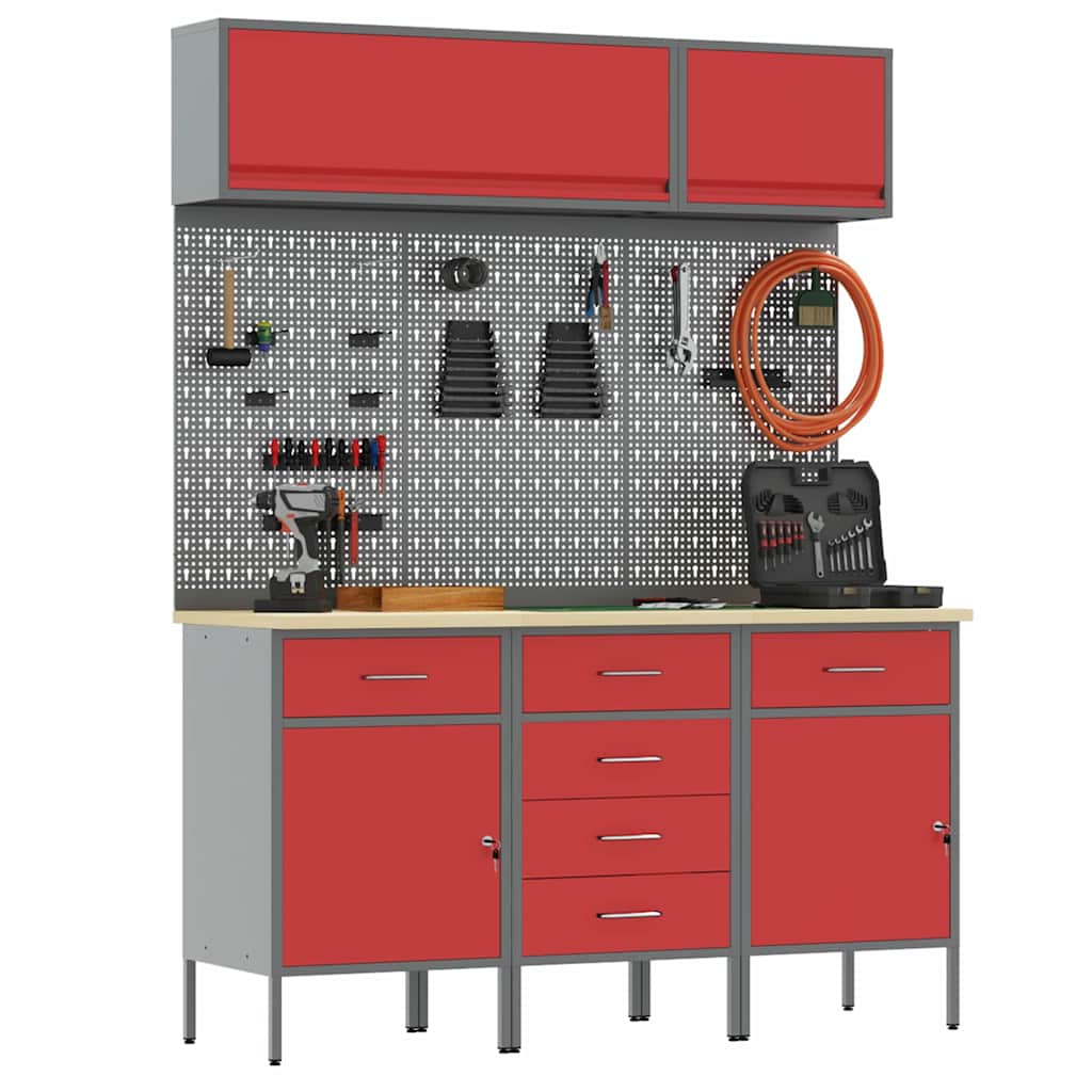 vidaXL Σετ Ντουλάπας Εργασίας με συρτάρι με αποθήκευση 8 τμχ. Κόκκινο