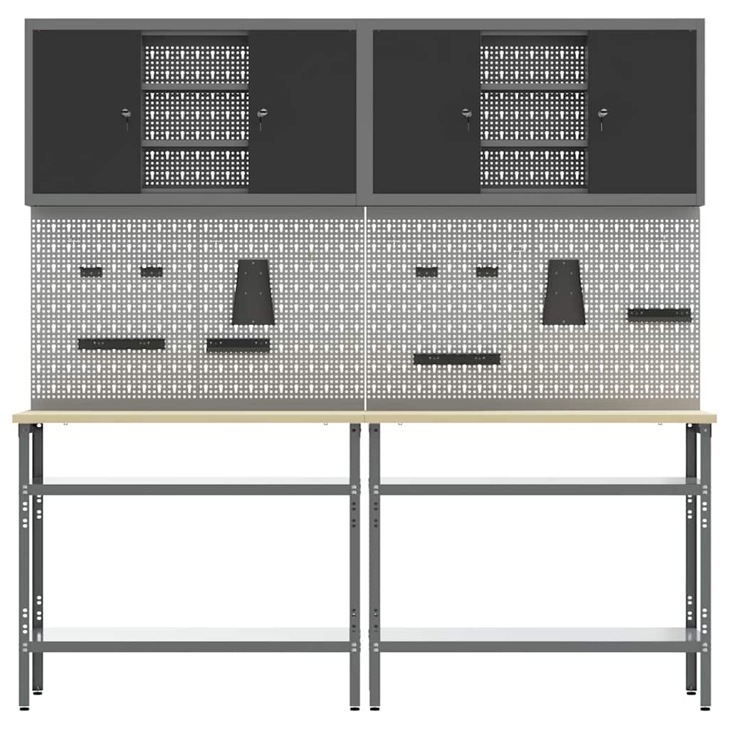 vidaXL Σετ πάγκου εργασίας με ράφι 8 pcs Γκρι 200 x 55 x 200 εκ Ατσάλι