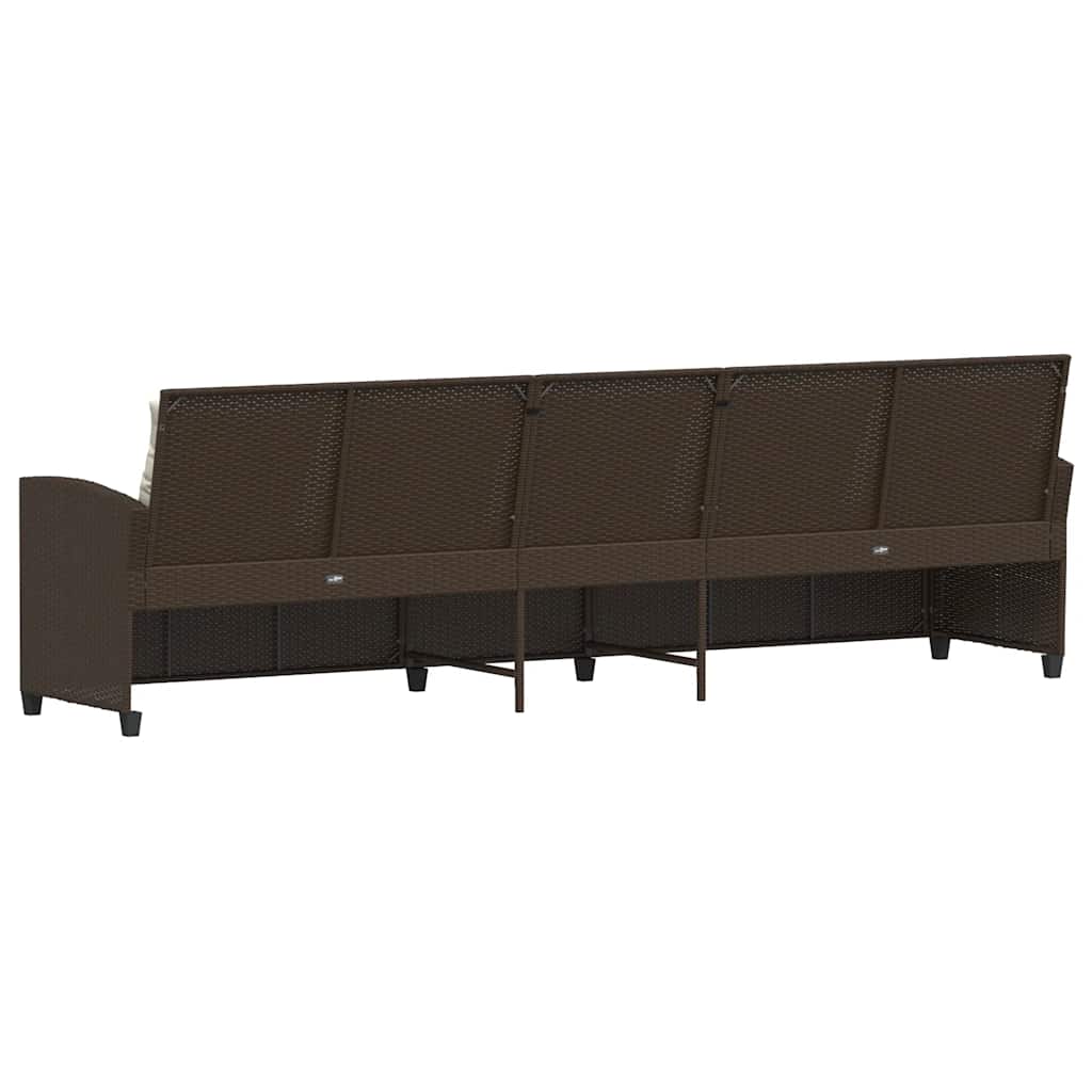 vidaXL Καναπές κήπου 5θέσιος με μαξιλάρια Brown Poly Rattan