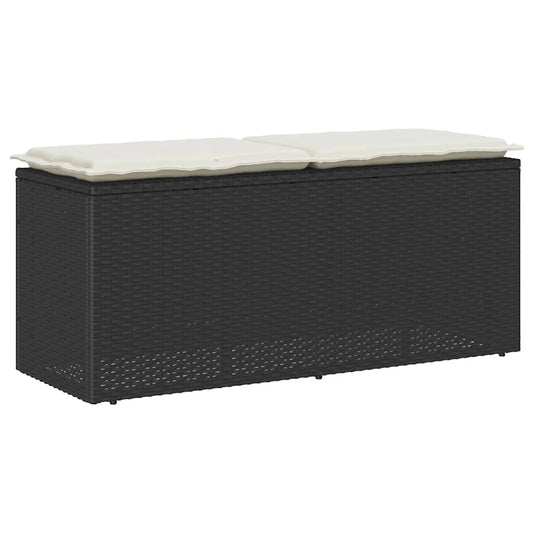 vidaXL Πάγκος κήπου με μαξιλάρι Μαύρο 110x40x44 cm Poly Rattan