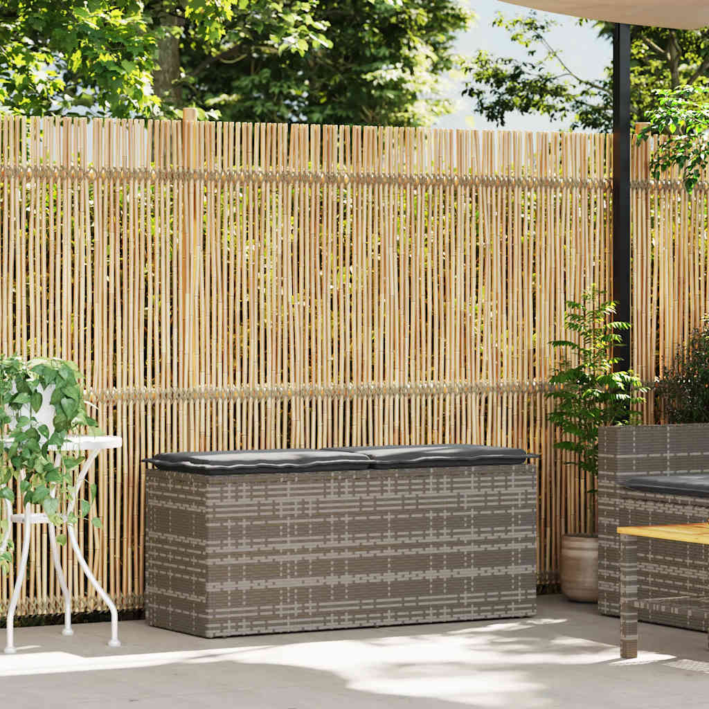 vidaXL Πάγκος κήπου με μαξιλάρι γκρι 110x40x44 cm Poly Rattan