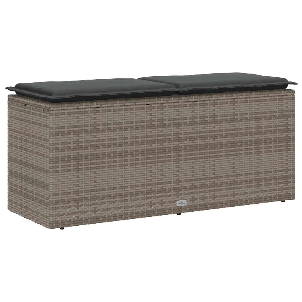 vidaXL Πάγκος κήπου με μαξιλάρι γκρι 110x40x44 cm Poly Rattan