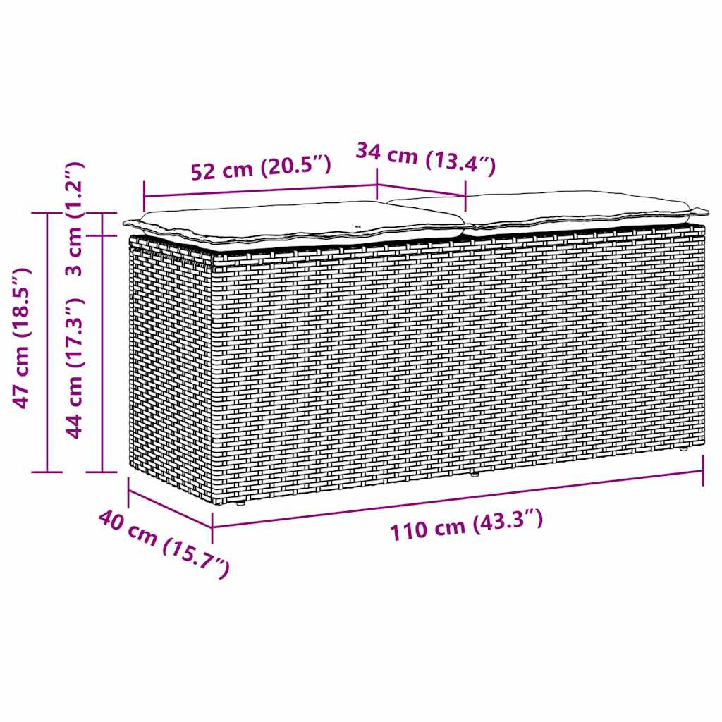 vidaXL Πάγκος κήπου με μαξιλάρι γκρι 110x40x44 cm Poly Rattan