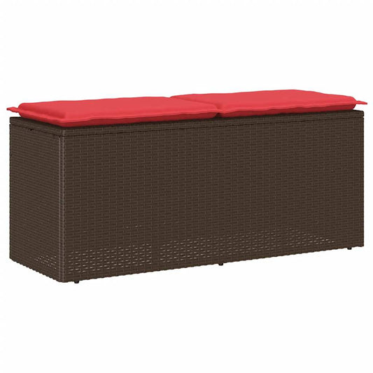 vidaXL Πάγκος κήπου με μαξιλάρι καφέ 110x40x44 cm Poly Rattan