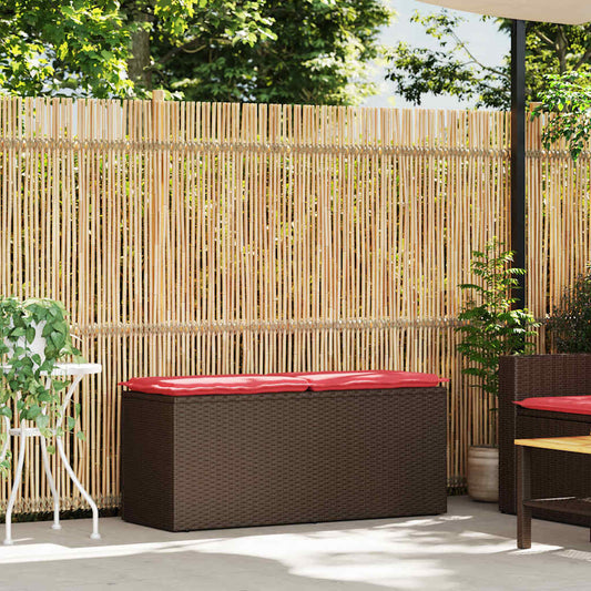 vidaXL Πάγκος κήπου με μαξιλάρι καφέ 110x40x44 cm Poly Rattan
