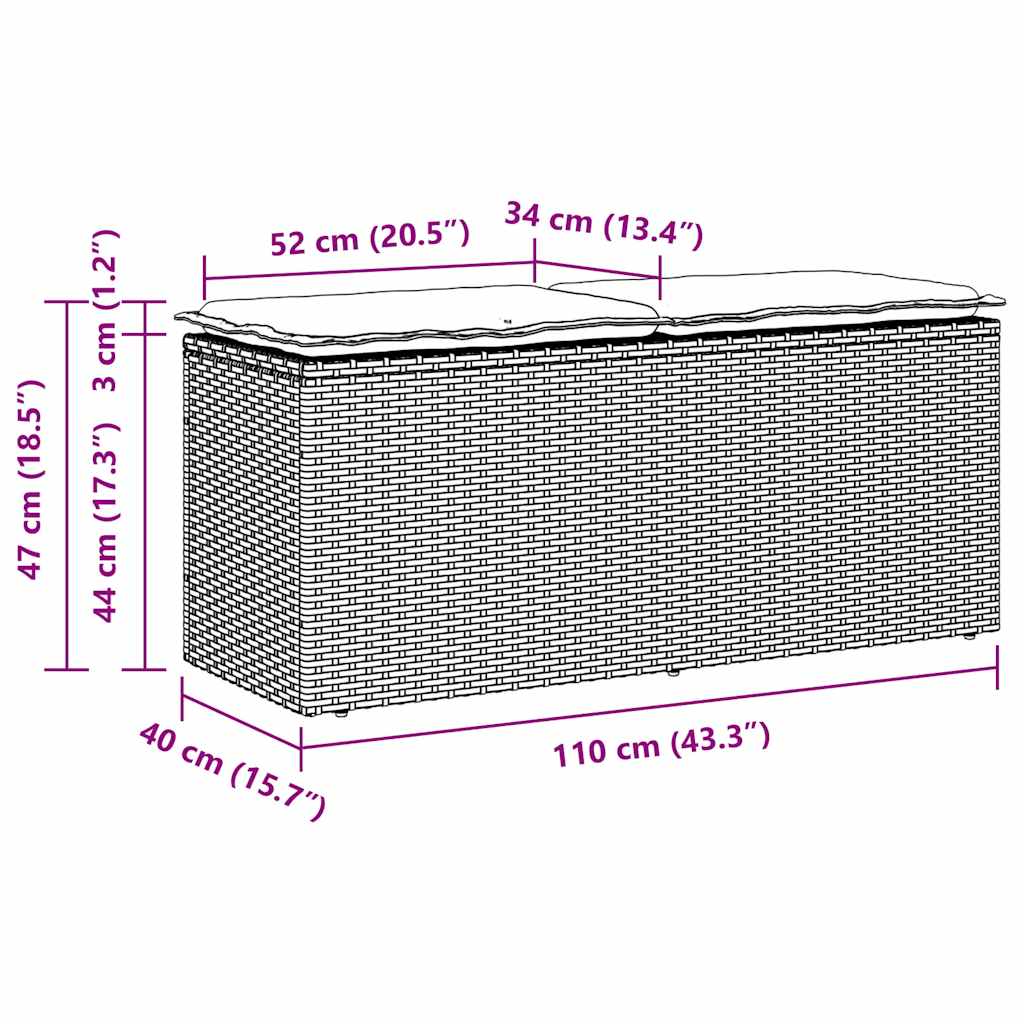 vidaXL Πάγκος κήπου με μαξιλάρι καφέ 110x40x44 cm Poly Rattan