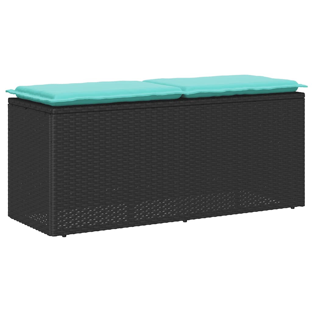 vidaXL Πάγκος κήπου με μαξιλάρι Μαύρο 110x40x44 cm Poly Rattan