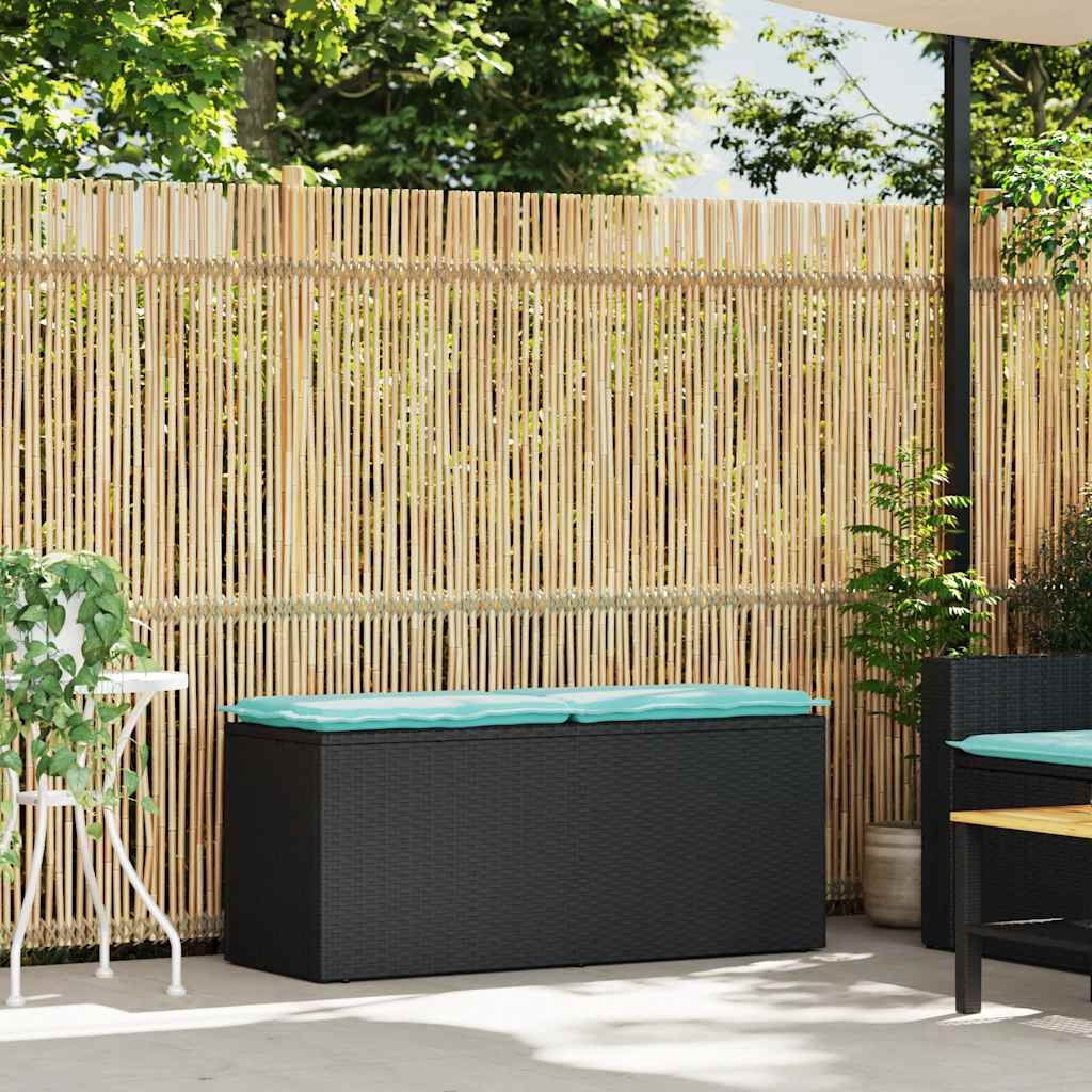 vidaXL Πάγκος κήπου με μαξιλάρι Μαύρο 110x40x44 cm Poly Rattan