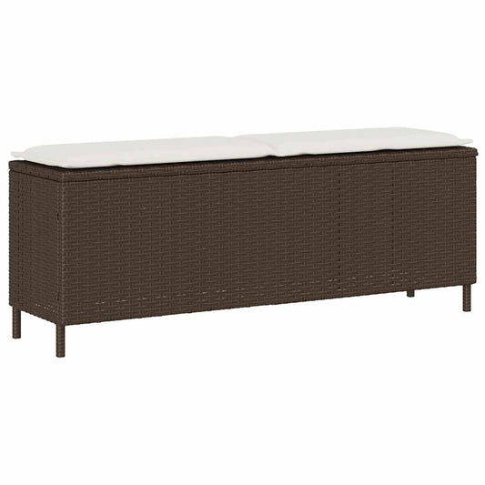 vidaXL Πάγκος κήπου με μαξιλάρι καφέ 110x30x40,5 cm Poly Rattan