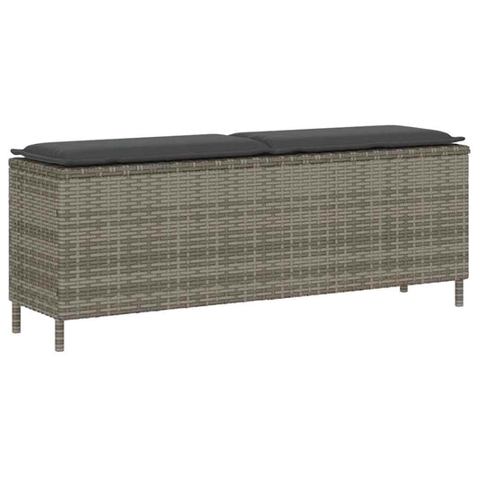 vidaXL Πάγκος κήπου με μαξιλάρι γκρι 110x30x40,5 cm Poly Rattan