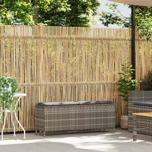 vidaXL Πάγκος κήπου με μαξιλάρι γκρι 110x30x40,5 cm Poly Rattan