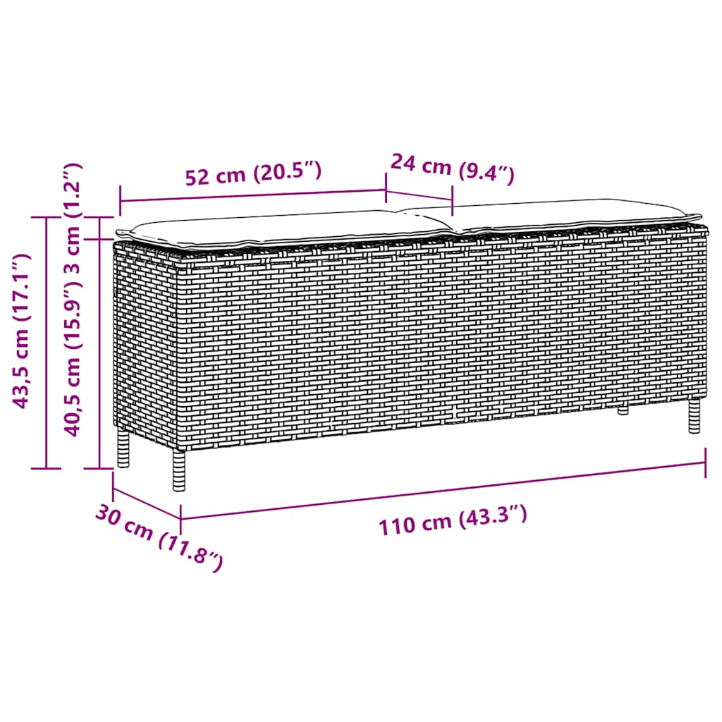vidaXL Παγκάκι Κήπου με Μαξιλάρι Ανοιχτό Γκρι 110x30x40,5 εκ. από Συνθετικό Ρατάν