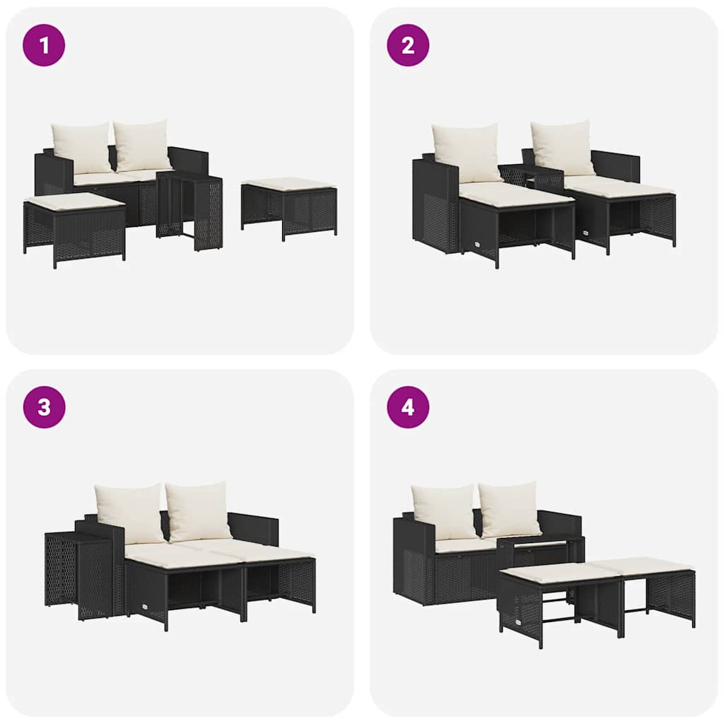 vidaXL 5 τεμαχίων σετ καναπέδες κήπου με μαξιλάρια Stackable μαύρο