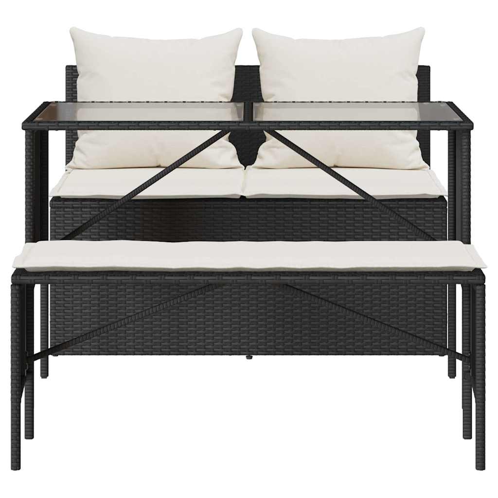 vidaXL Σετ Τραπεζαρίας Κήπου 3 τεμ. Μαύρο Συνθετικό Ρατάν με Μαξιλάρια