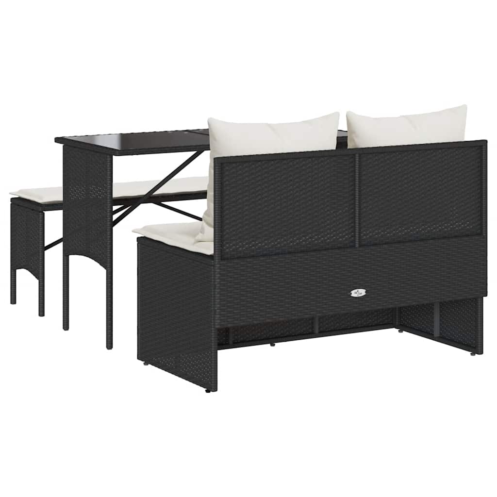 vidaXL Σετ Τραπεζαρίας Κήπου 3 τεμ. Μαύρο Συνθετικό Ρατάν με Μαξιλάρια