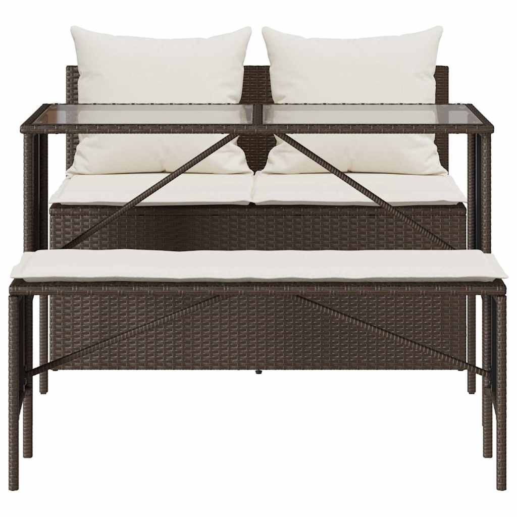 vidaXL Σετ Τραπεζαρίας Κήπου 3 τεμ. Καφέ Συνθετικό Ρατάν με Μαξιλάρια