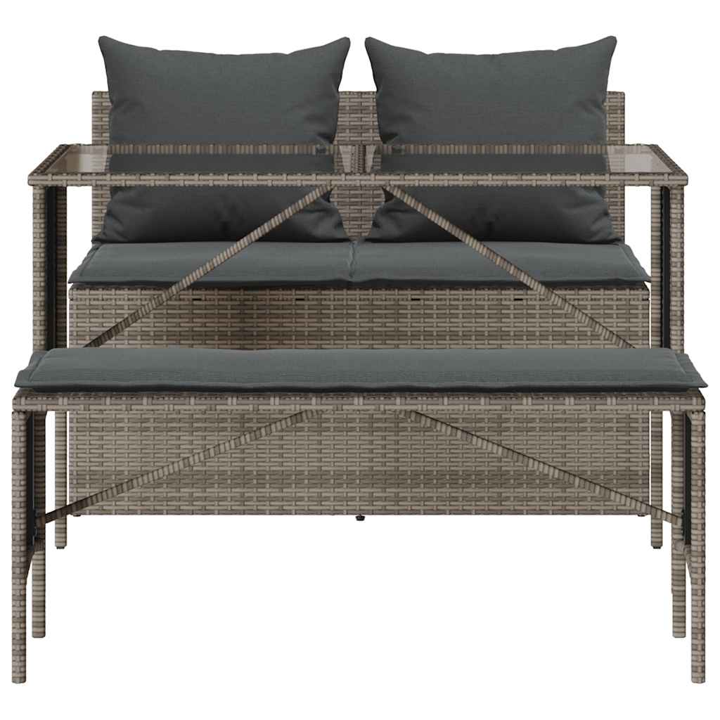 vidaXL Σετ Τραπεζαρίας Κήπου 3 τεμ. Γκρι Συνθ. Ρατάν με Μαξιλάρια