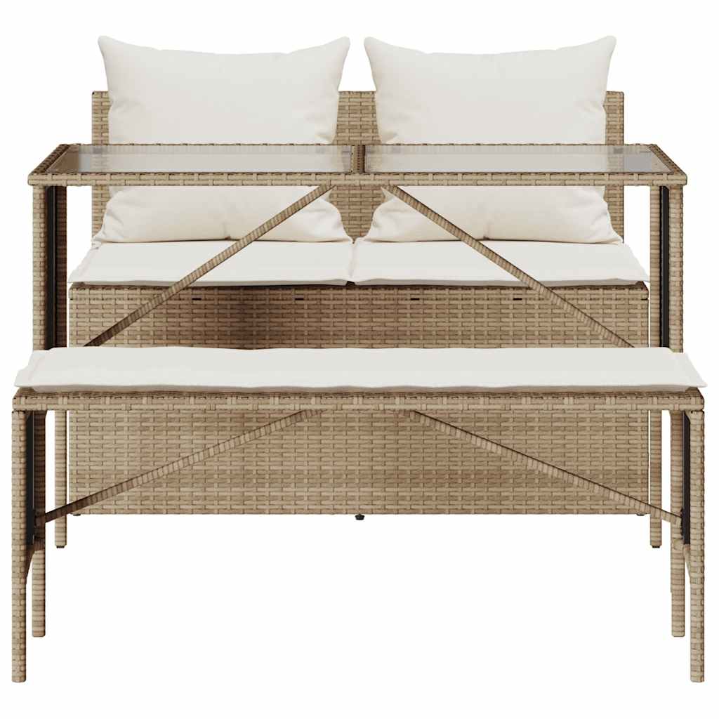 vidaXL Σετ Τραπεζαρίας Κήπου 3 τεμ. Μπεζ Συνθετικό Ρατάν με Μαξιλάρια