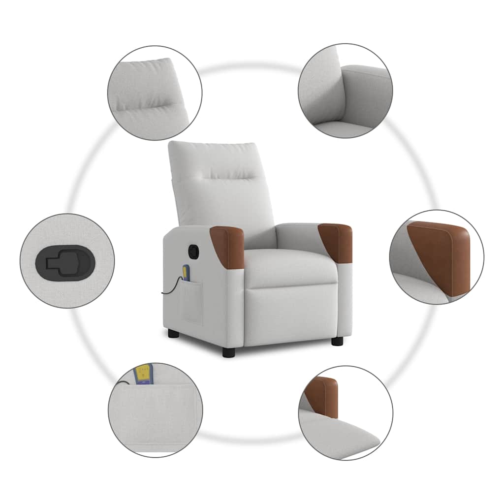 vidaXL καρέκλα ανάκλισης μασάζ Cloud Grey Fabric