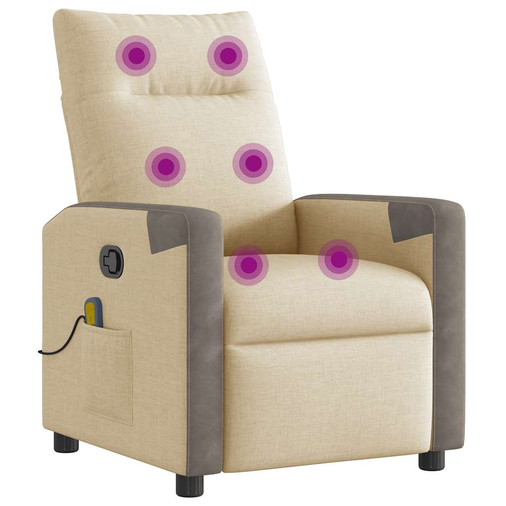 vidaXL Πολυθρόνα Μασάζ Ανακλινόμενη Κρεμ Υφασμάτινη