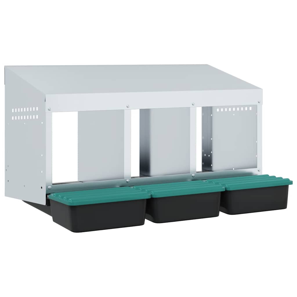 vidaXL Κουτί Φωλιάς Κοτόπουλων με 3 Θέσεις, Επιτοίχιο από Γαλβανισμένο Ατσάλι