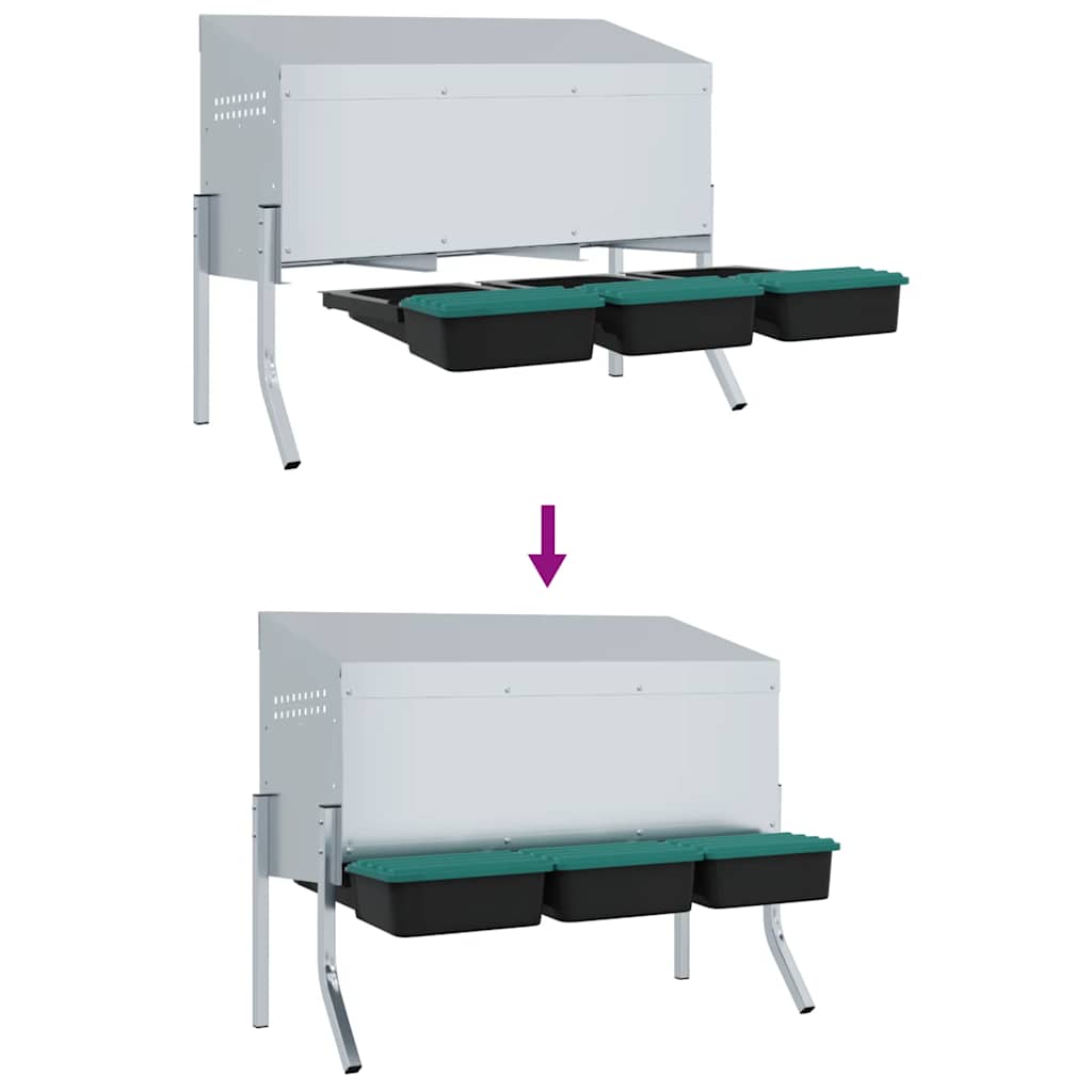 vidaXL Κουτί Φωλιάς Κοτόπουλων 3 Χωρητικών Με Πόδια από Γαλβανισμένο Ατσάλι