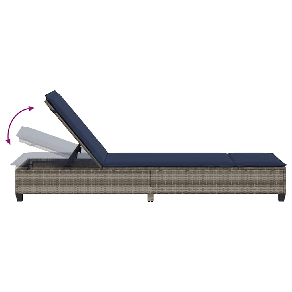 vidaXL Ξαπλώστρα με Μαξιλάρια Γκρι 55x200x25,5 εκ. από Συνθετικό Ρατάν